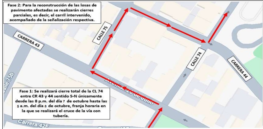 Calle 74 entre carreras 43 y 44